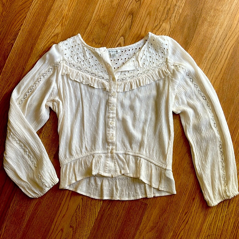 American Eagle Outfitters Western Eyelet Ruffle Blouse